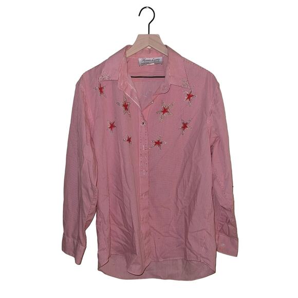 VNTG KLASSIE LASSIE striped button down shirt with rhinestones L - Picture 1 of 6